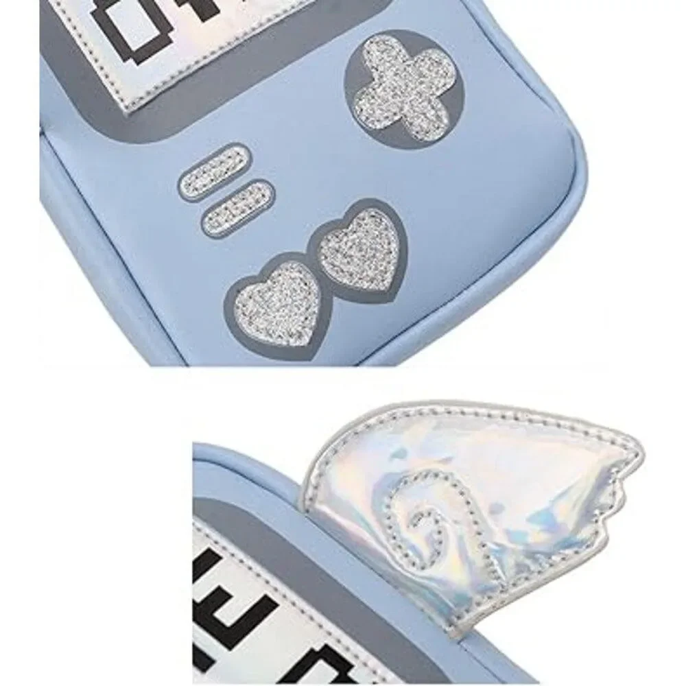 Engoinin Game Over Gamer Themed Blue Rainbow Wings Chain Crossbody Bag Purse